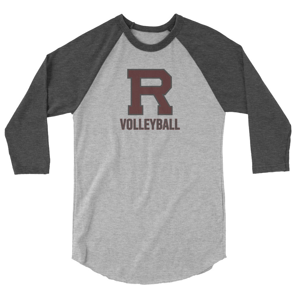 R Volleyball Outlined 3/4 sleeve raglan shirt